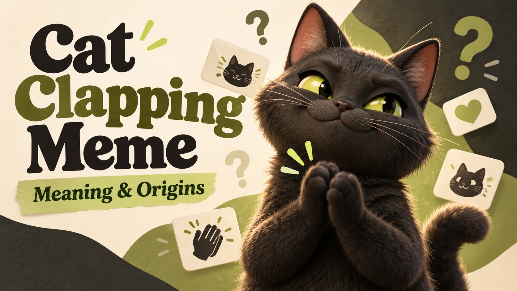 Original concept illustration for the Cat Clapping Meme meaning and origins guide; not original meme footage