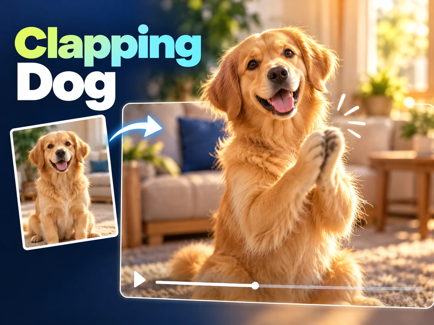 Clapping Dog concept cover with a golden retriever applauding beside its photo